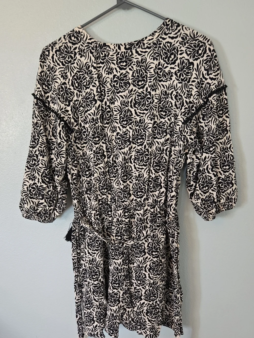 Zara | Black Printed Linen Balloon Sleeve Short Romper Size Large